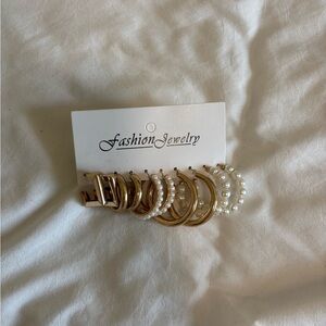Women's Chunky Golden Pearl Hoop Earring Bundle